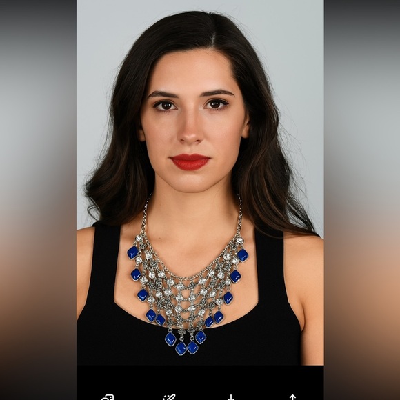 Vintage Lucky Brand SilverTone Bib Necklace Blue Dangle Gems Matching Bracelet - Picture 5 of 5